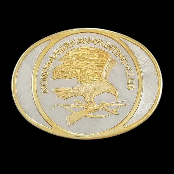 North American Hunting Club Belt Buckle 24K Gold Plated Rhodium Over Solid Brass